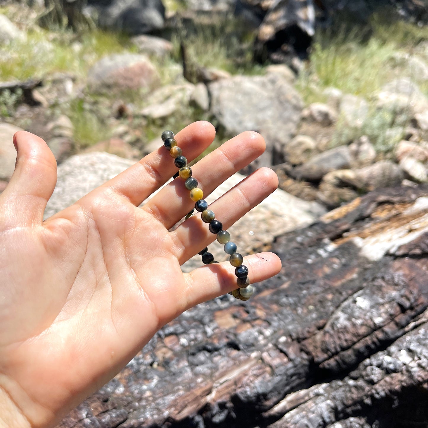 "Divine Vision" Golden Blue Yellow 6mm Beaded Bracelet