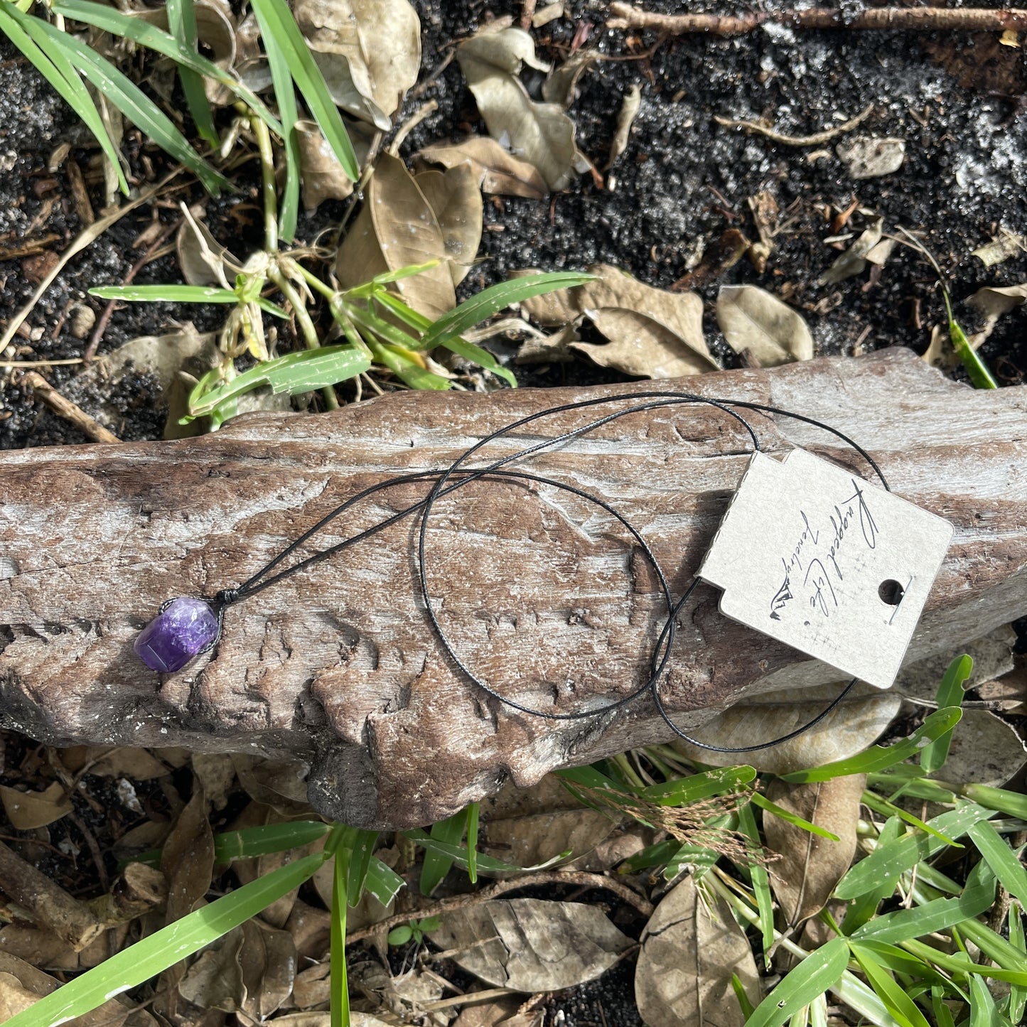 "Midnight Rain" Purple Chevron Amethyst Stone Necklace