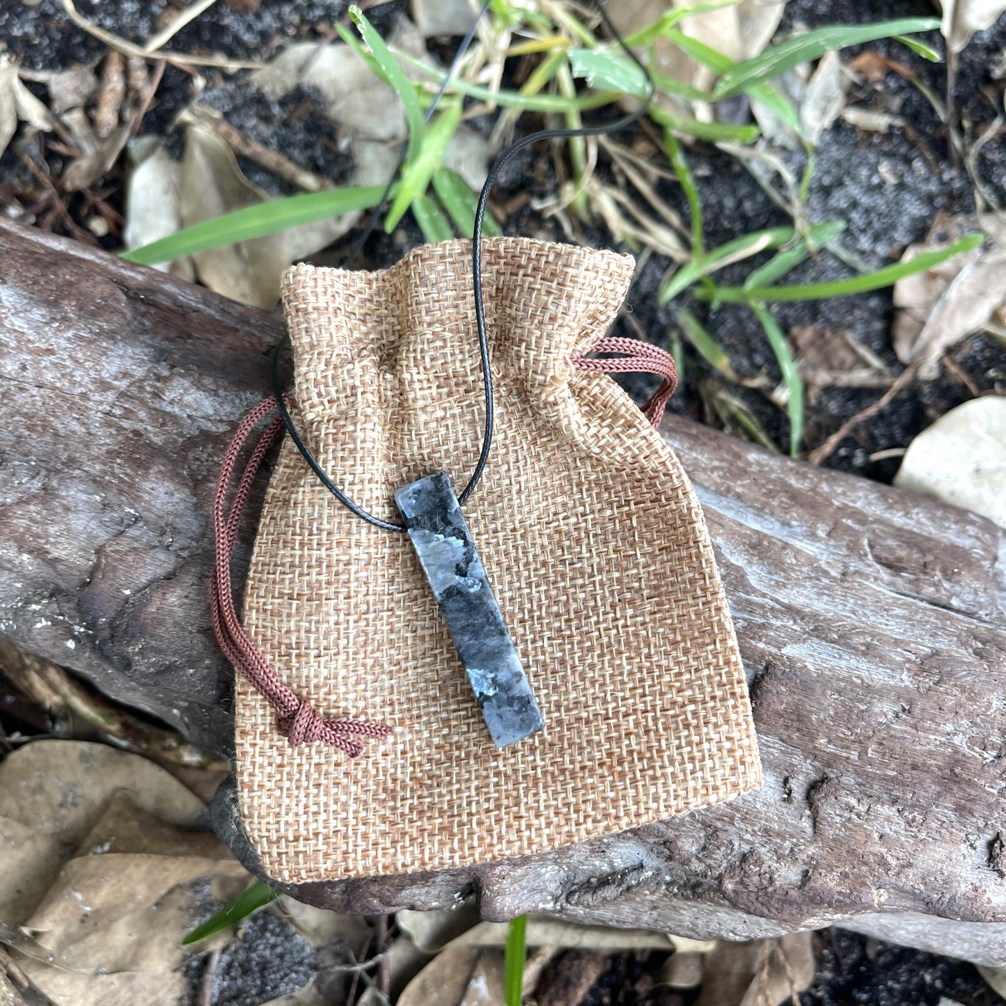 "Fallen Angel" Black Norwegian Moonstone Cotton Necklace