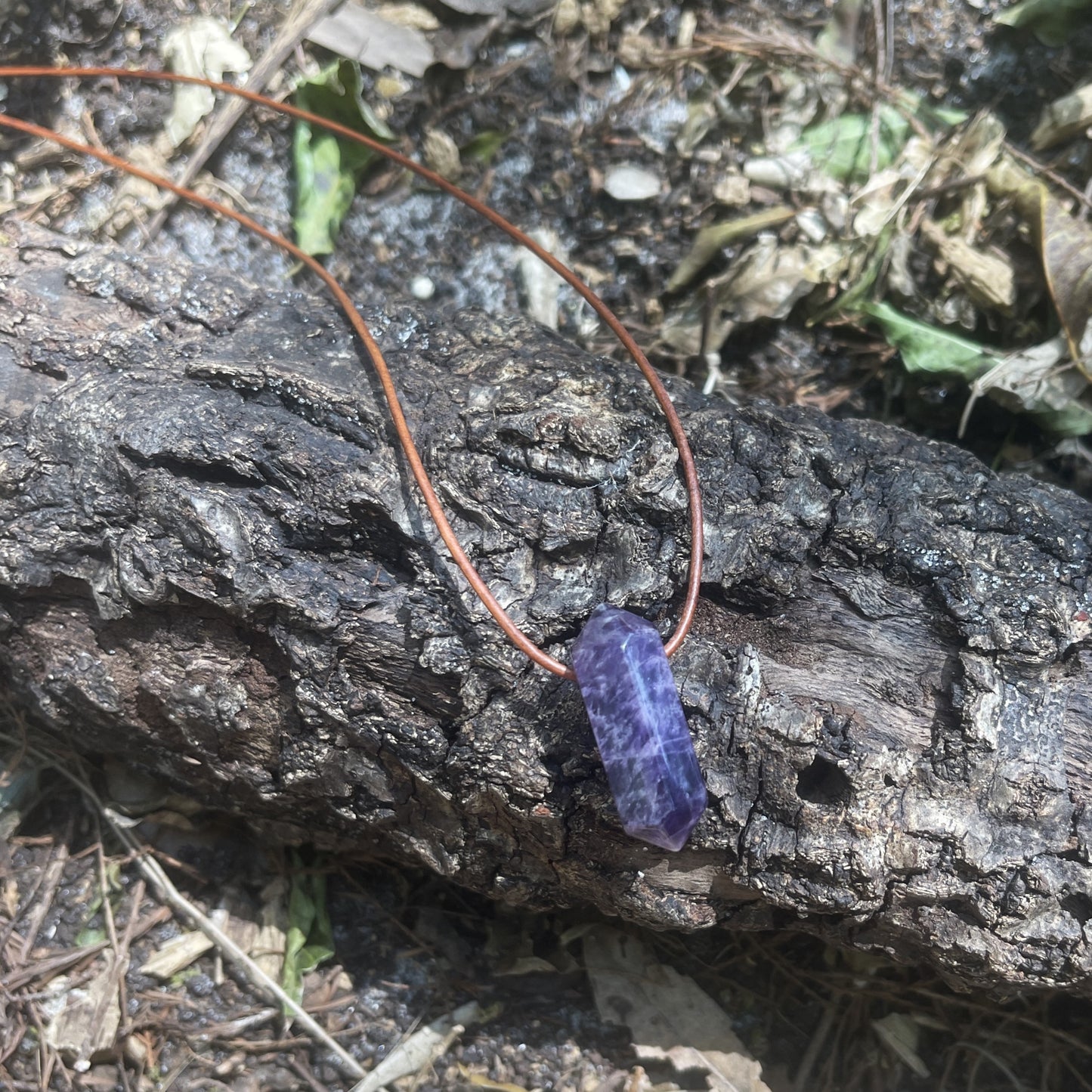 "Dabble In Dimensions" Purple Amethyst Stone Pendant Leather Necklace