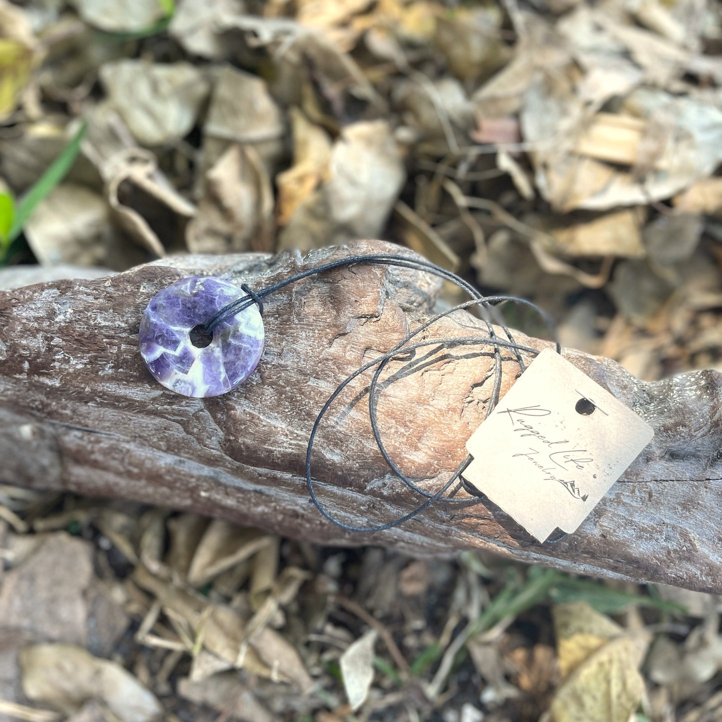 "WanderLove" Purple Chevron Amethyst Bohemian Donut Necklace