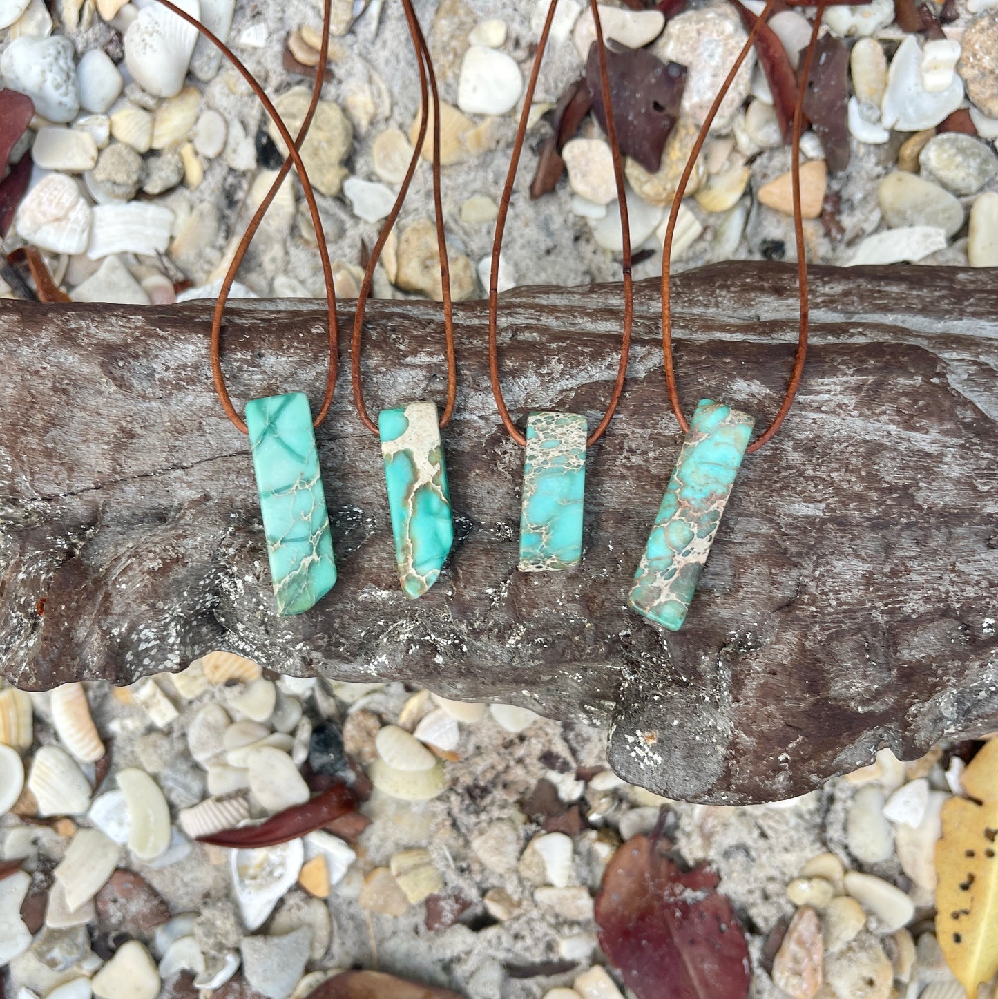 "Lightyear" Turquoise Imperial Jasper Slab Pendant Leather Necklace
