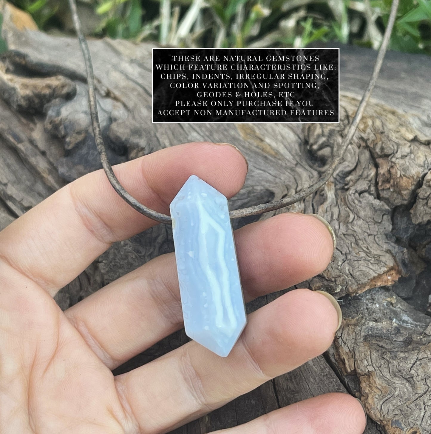 "Just a Vapor" Baby Blue Lace Chalcedony Leather Necklace