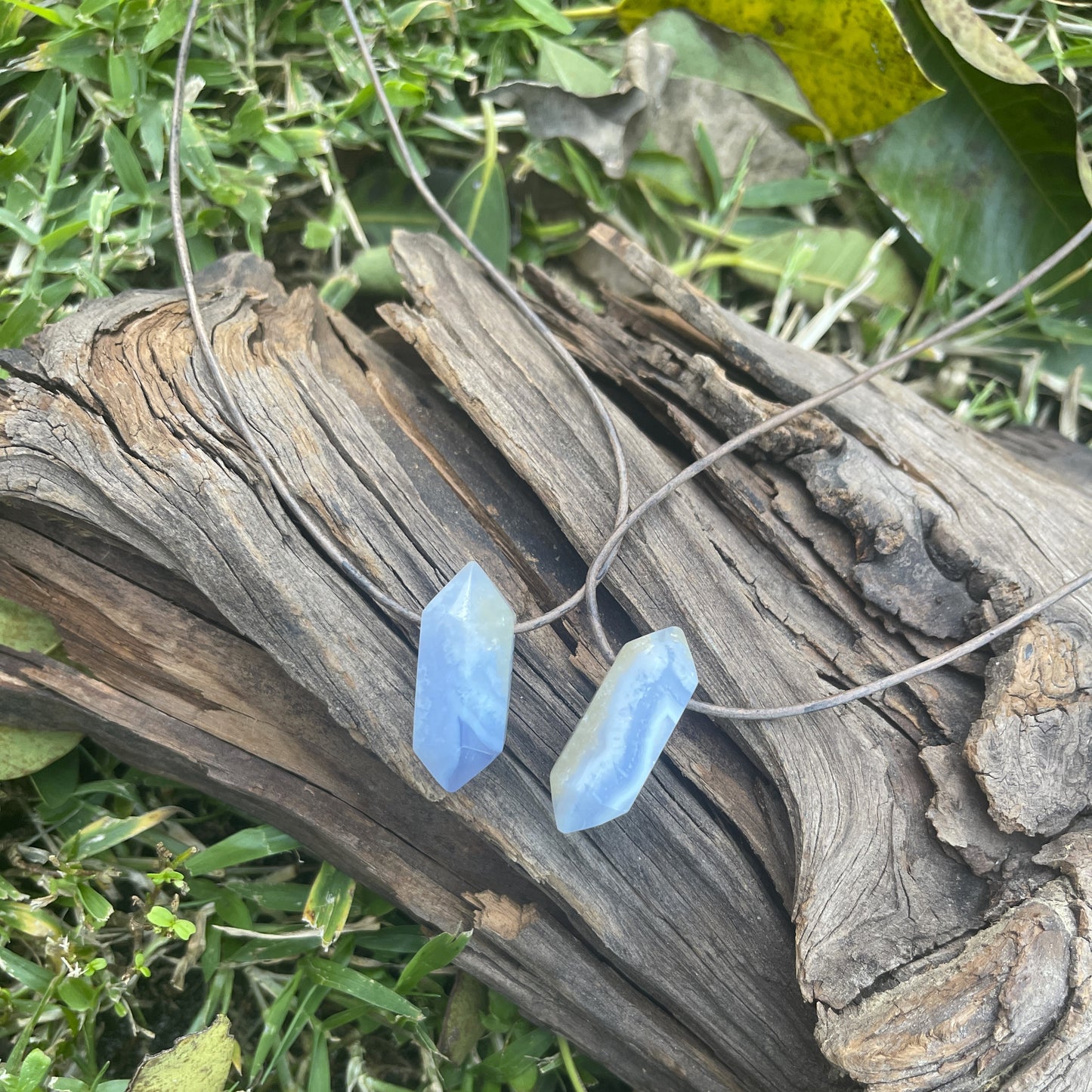 "Just a Vapor" Baby Blue Lace Chalcedony Leather Necklace