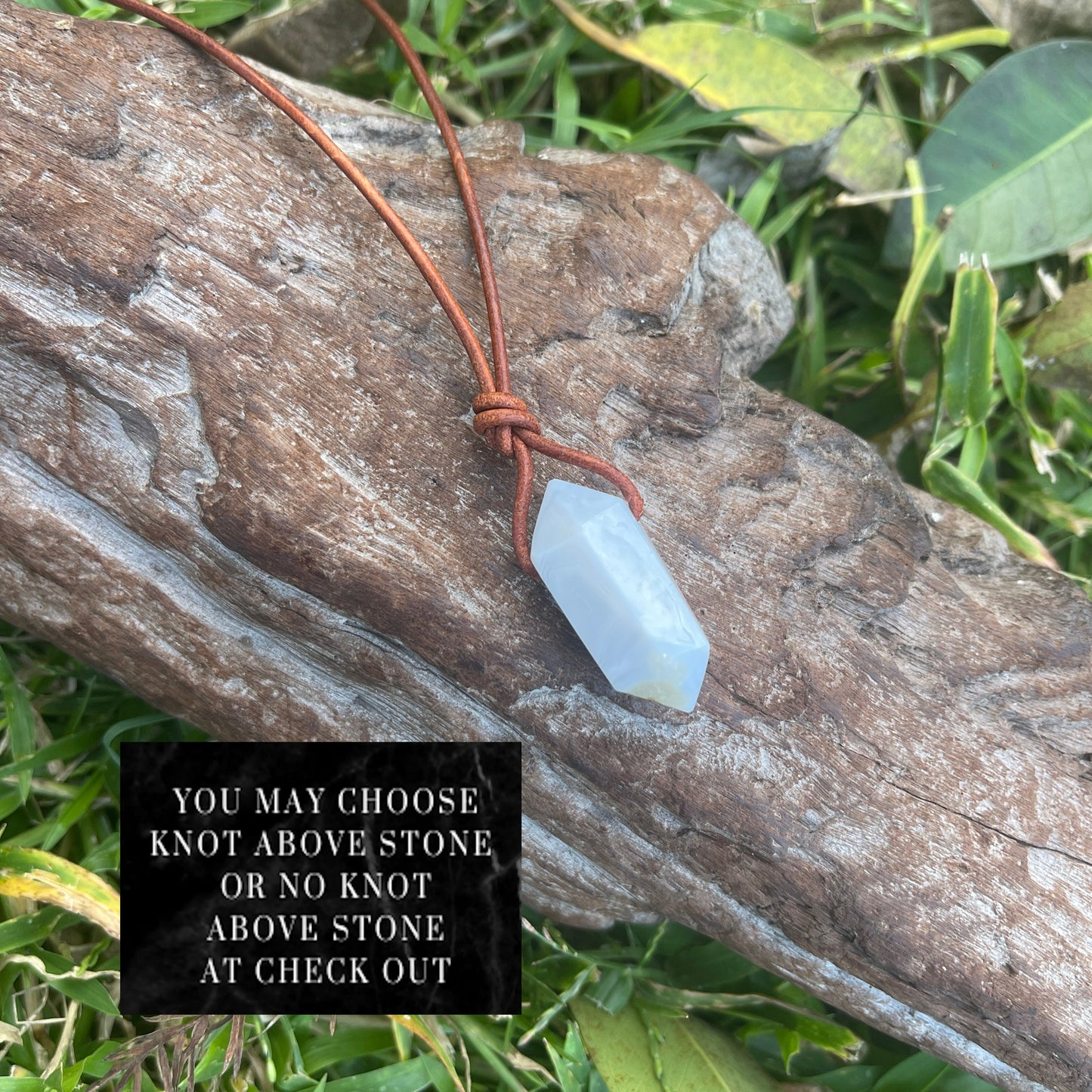 "Just a Vapor" Baby Blue Lace Chalcedony Leather Necklace