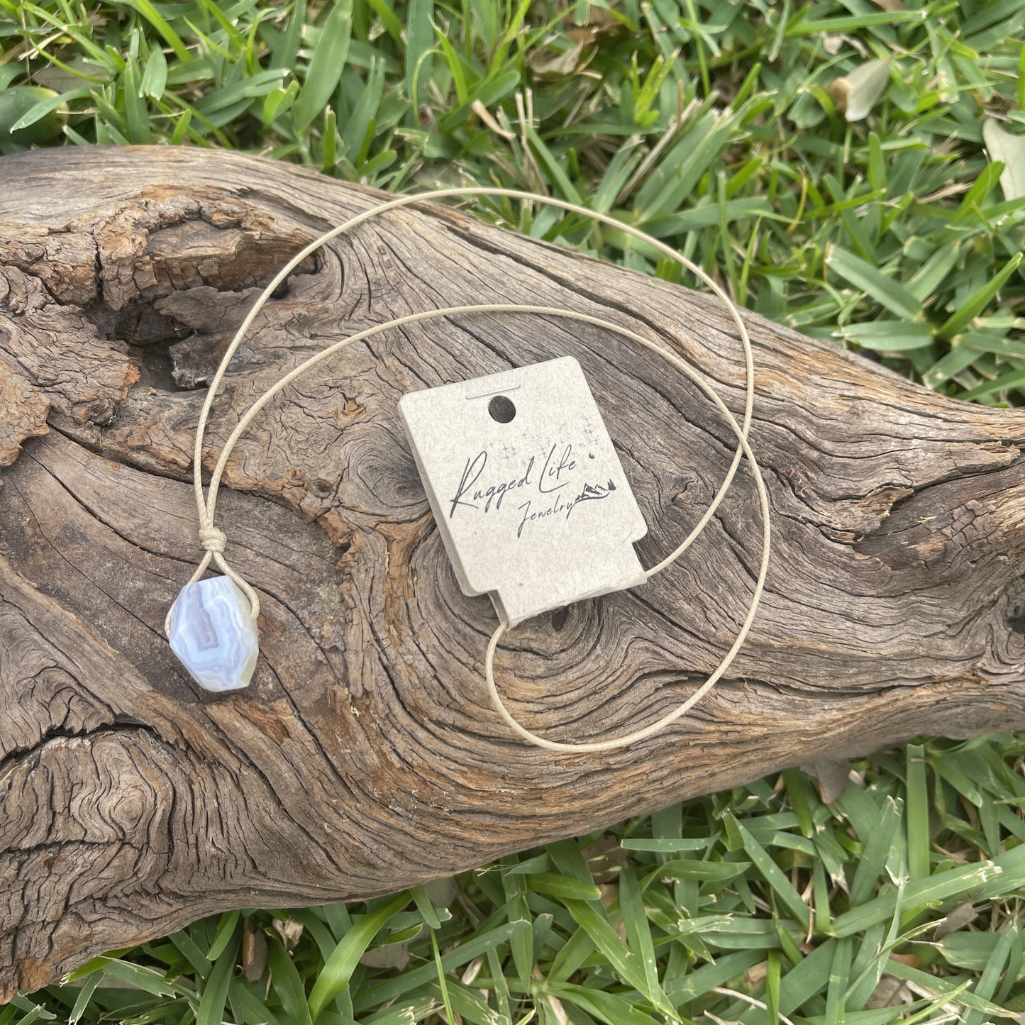 "Mercy" Blue Lace Agate Chalcedony Cotton Necklace