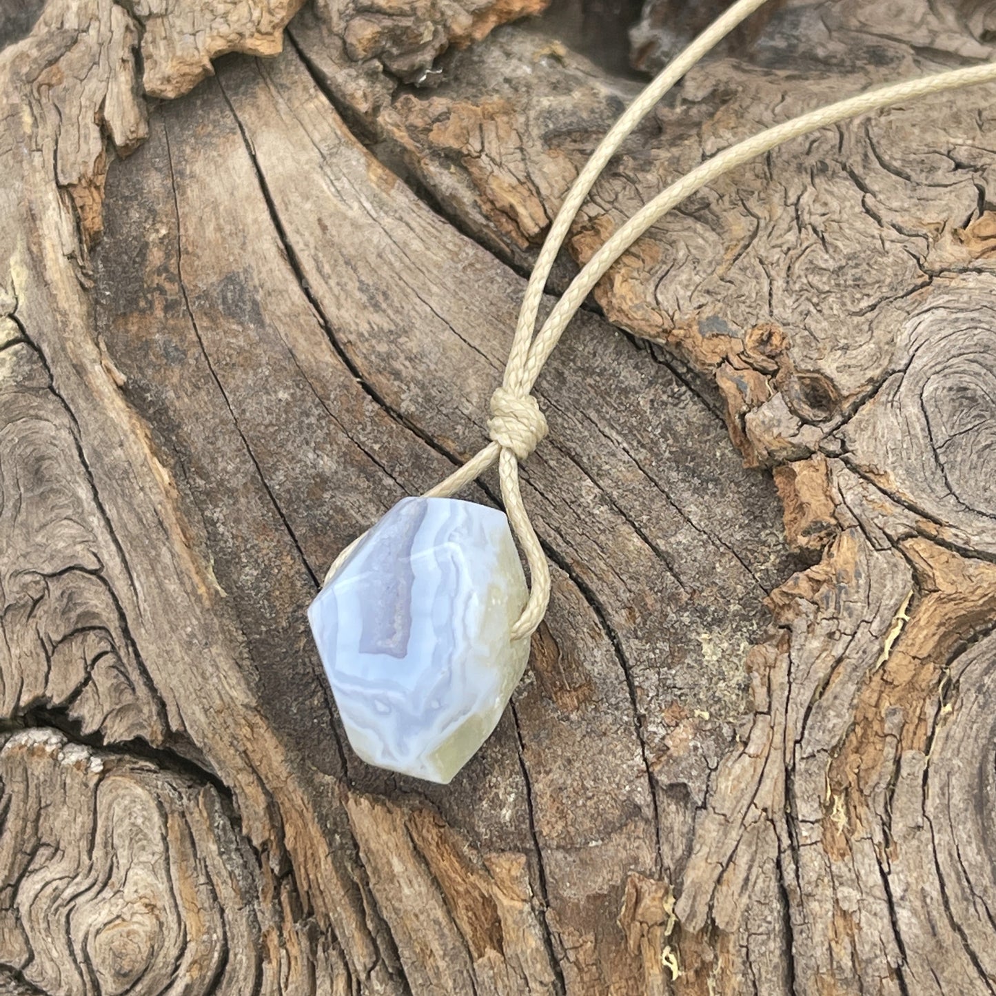 "Mercy" Blue Lace Agate Chalcedony Cotton Necklace