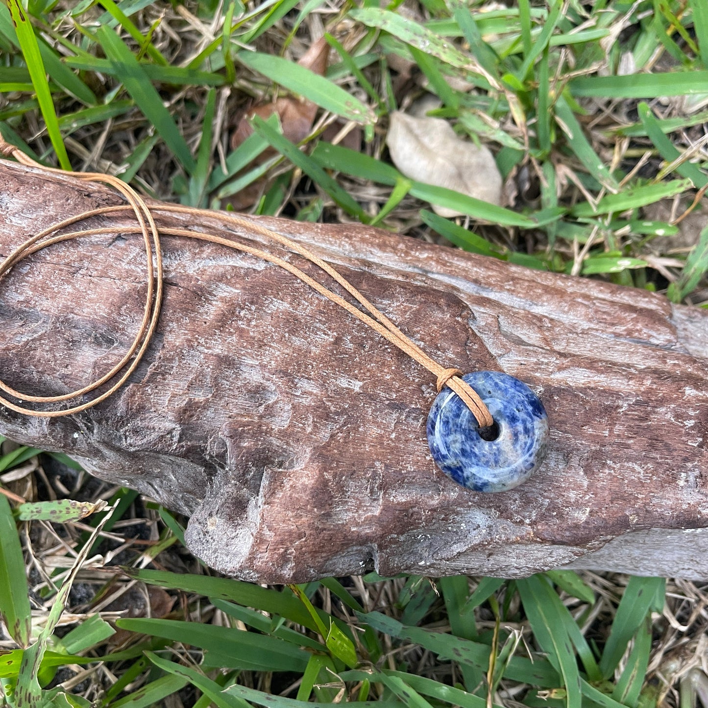 "Salt & Light" Blue Sodalite Round Stone Cotton Necklace