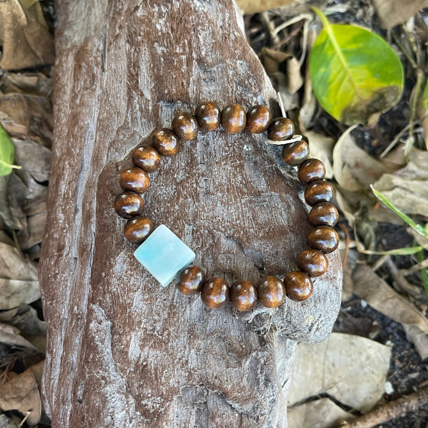 "Lost" Amazonite Accent Natural Wood Bracelet
