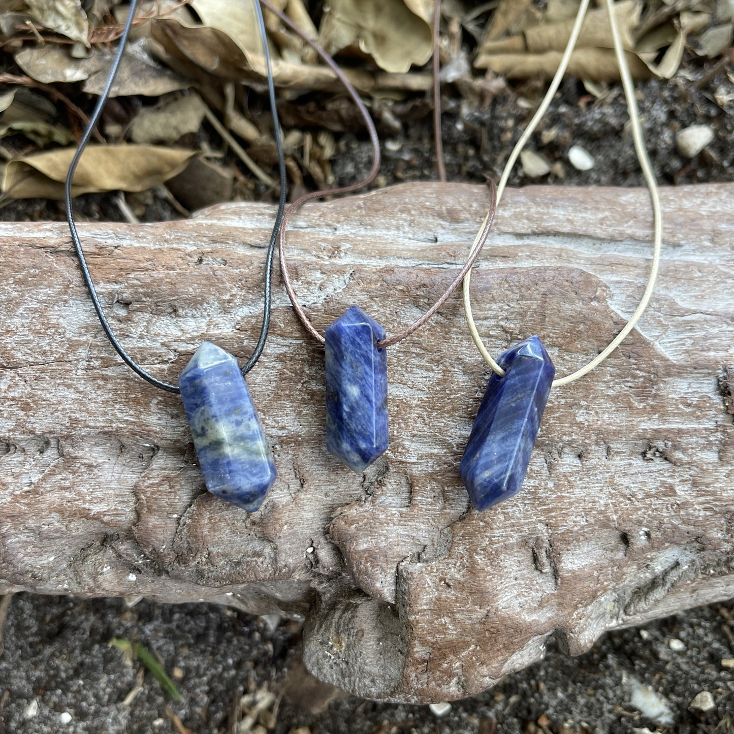 "Anchored" Sodalite Crystal Cotton Necklace