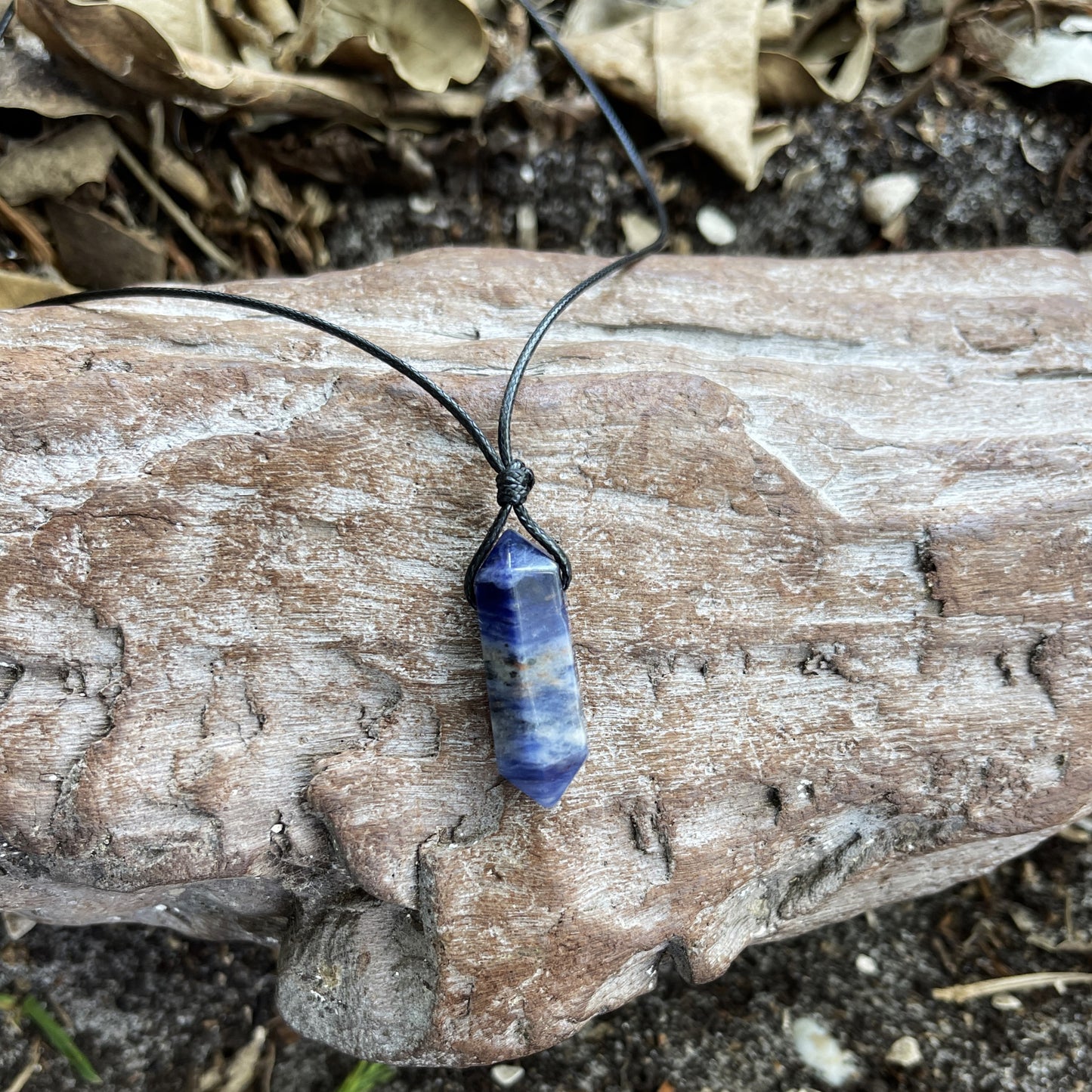 "Anchored" Sodalite Crystal Cotton Necklace