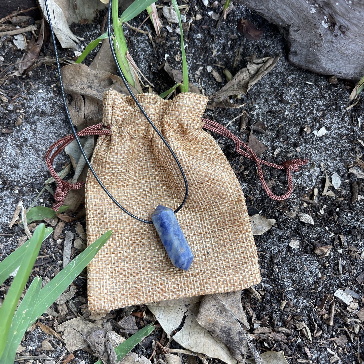 "Anchored" Sodalite Crystal Cotton Necklace