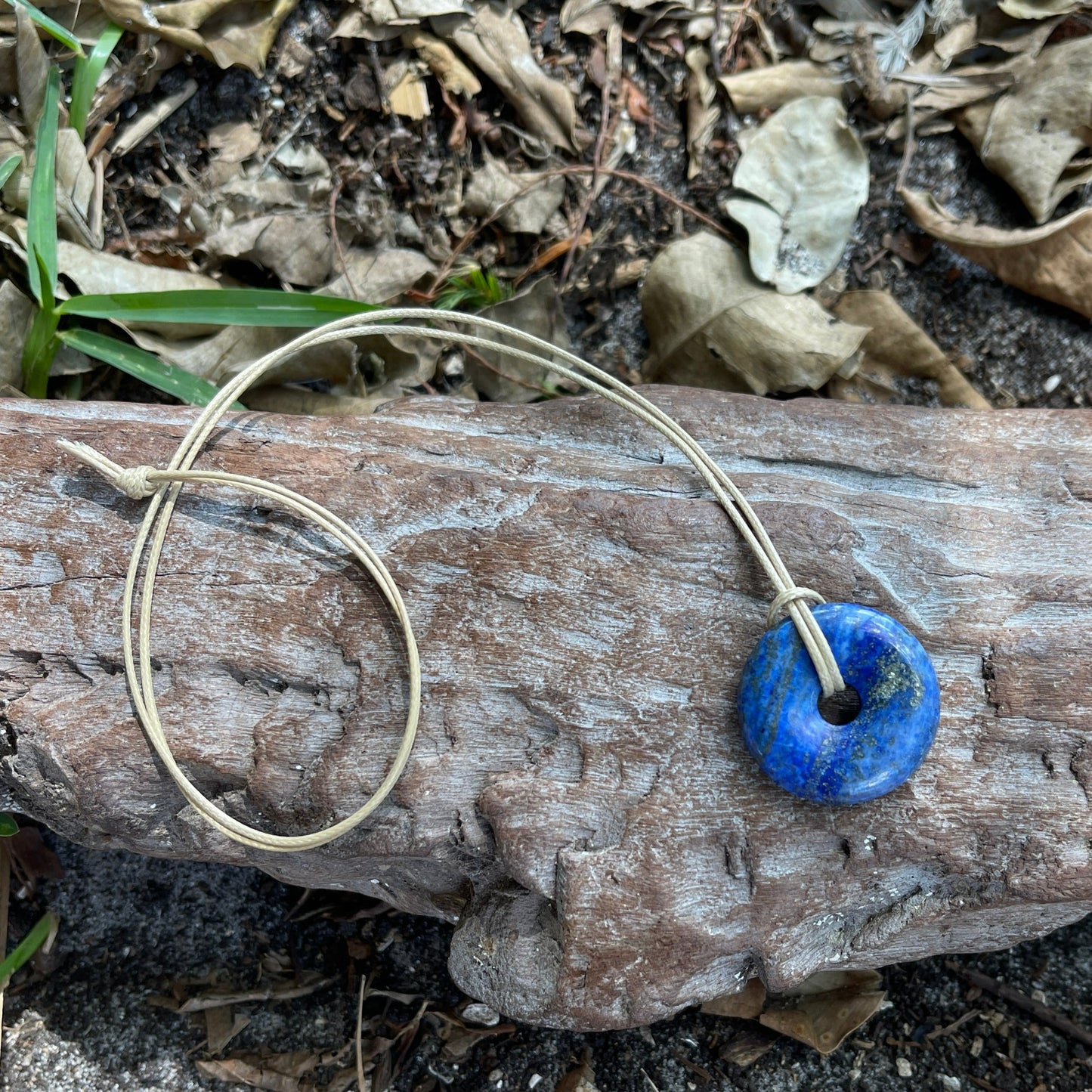 "Baptism" Blue Lapis Lazuli Donut Cotton Necklace