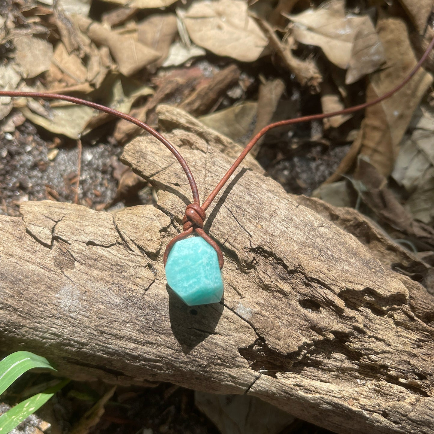 "Piranha" Peruvian Amazonite Nugget Leather Necklace