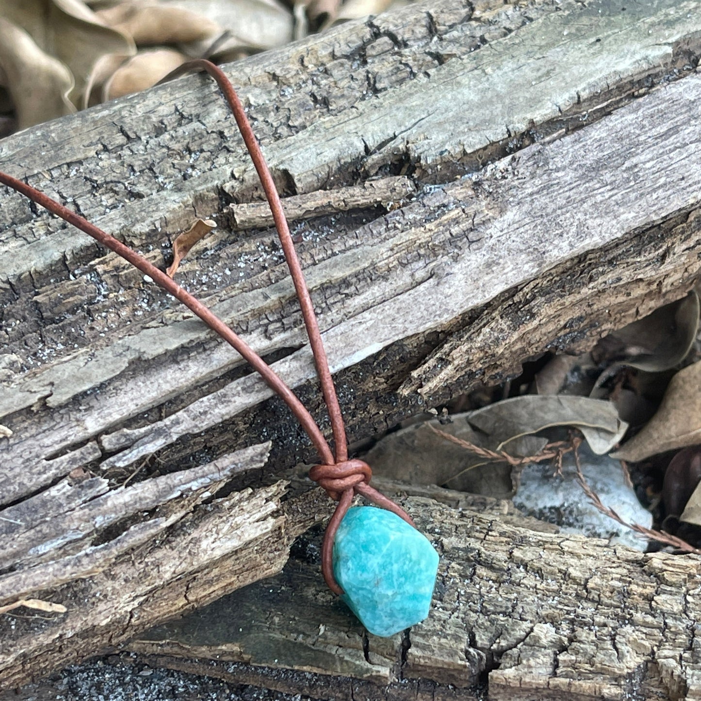 "Piranha" Peruvian Amazonite Nugget Leather Necklace