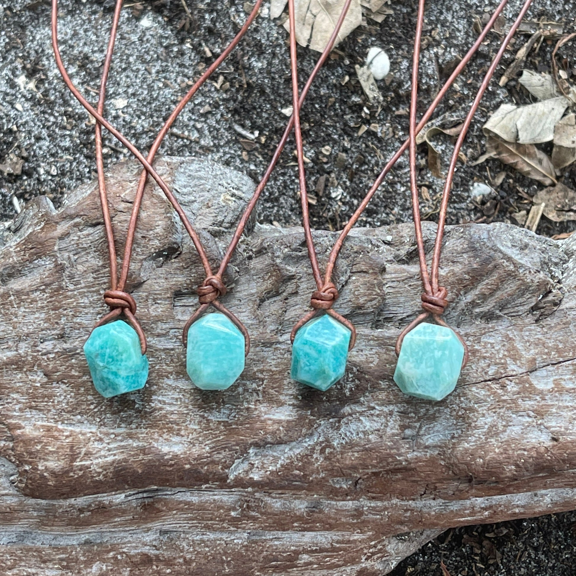 peruvian amazonite nugget crystal leather necklace