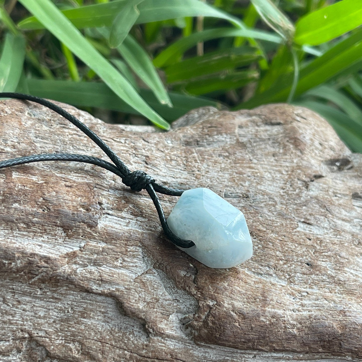 "Great White" Aquamarine Free Form Stone Cotton Necklace