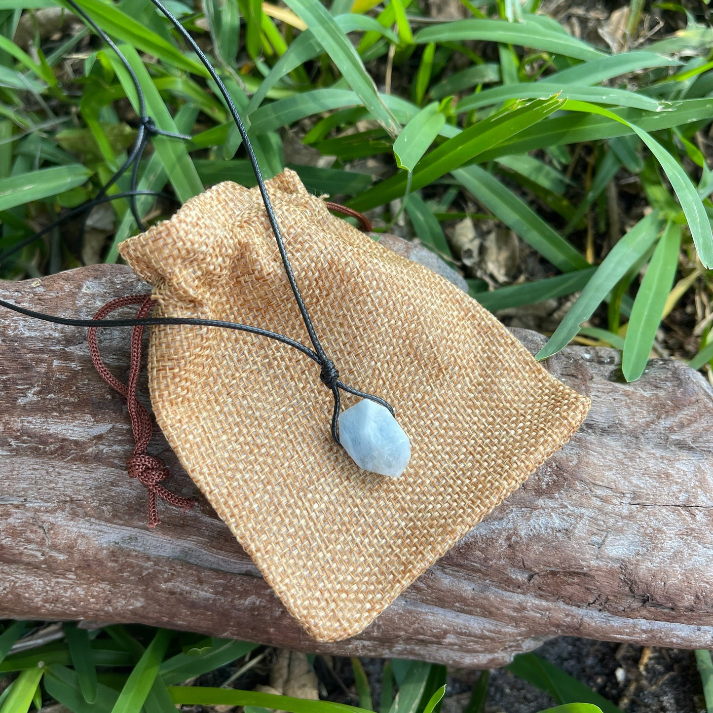 "Great White" Aquamarine Free Form Stone Cotton Necklace