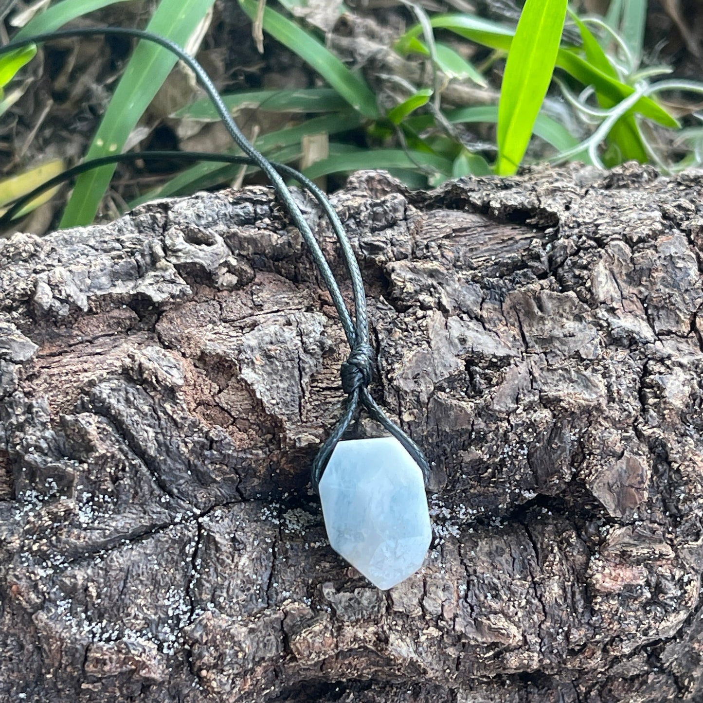 "Great White" Aquamarine Free Form Stone Cotton Necklace