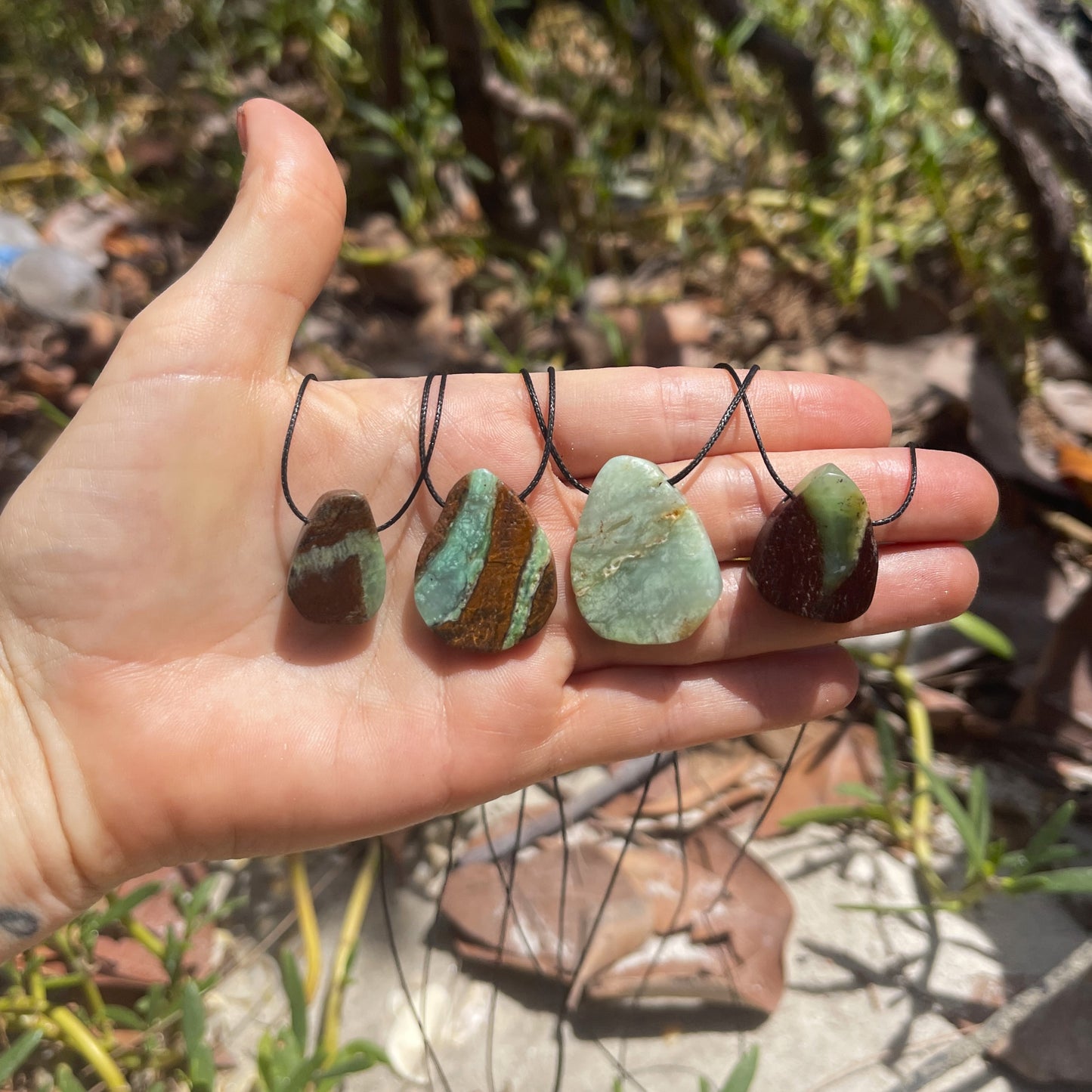 "Conscientious" Chrysoprase Tear Cotton Necklace