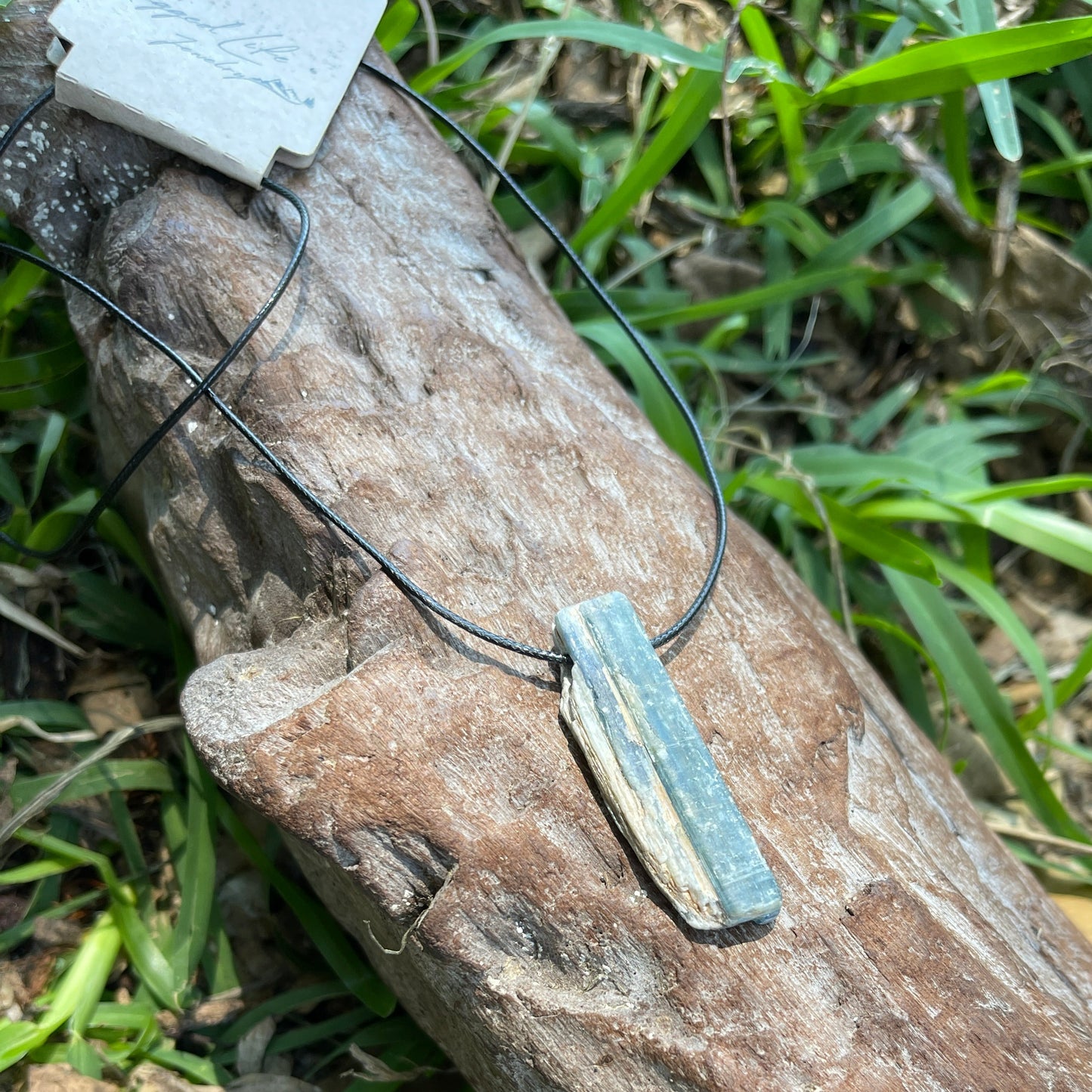 "Rainstorm" Raw Blue Kyanite Cotton Necklace