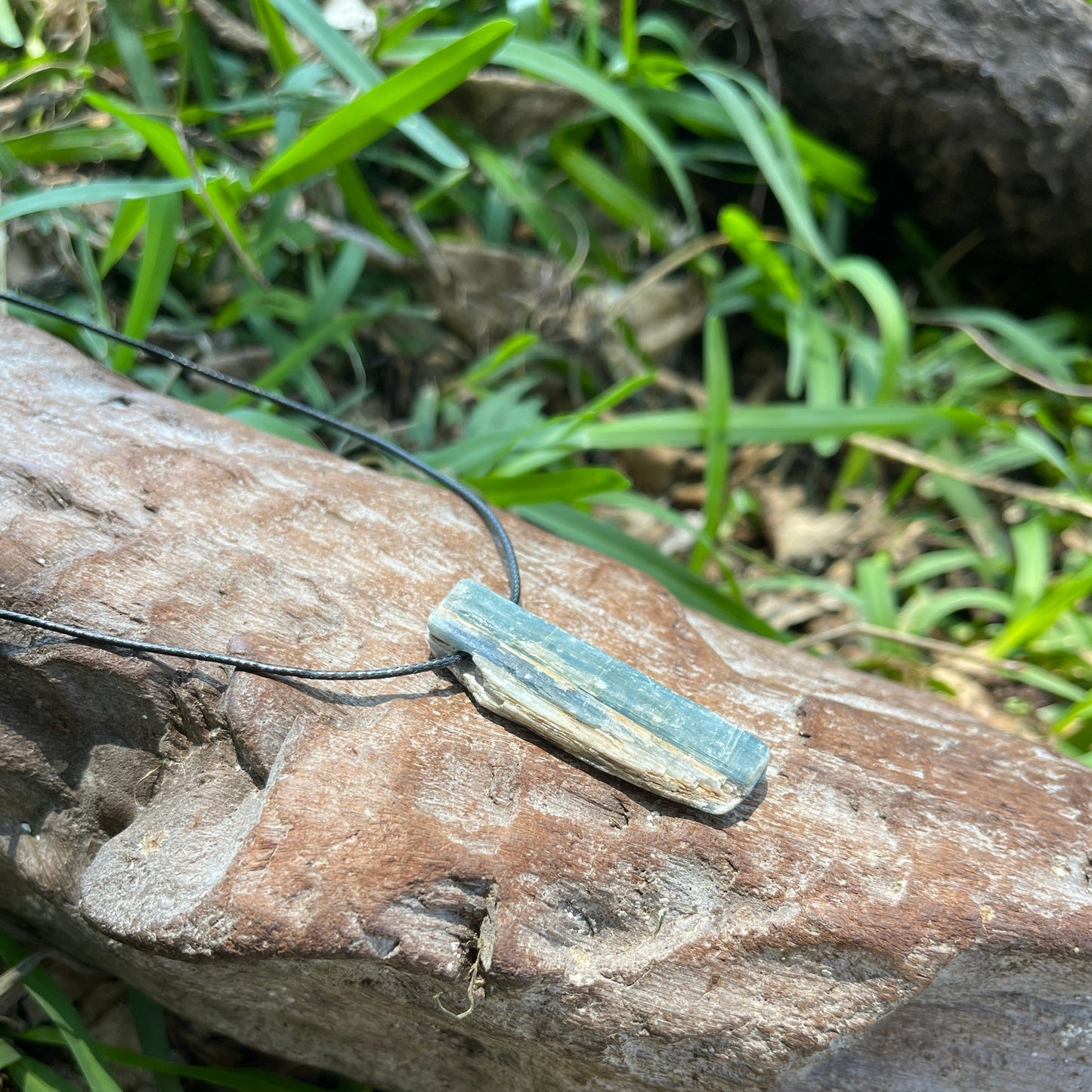 "Rainstorm" Raw Blue Kyanite Cotton Necklace