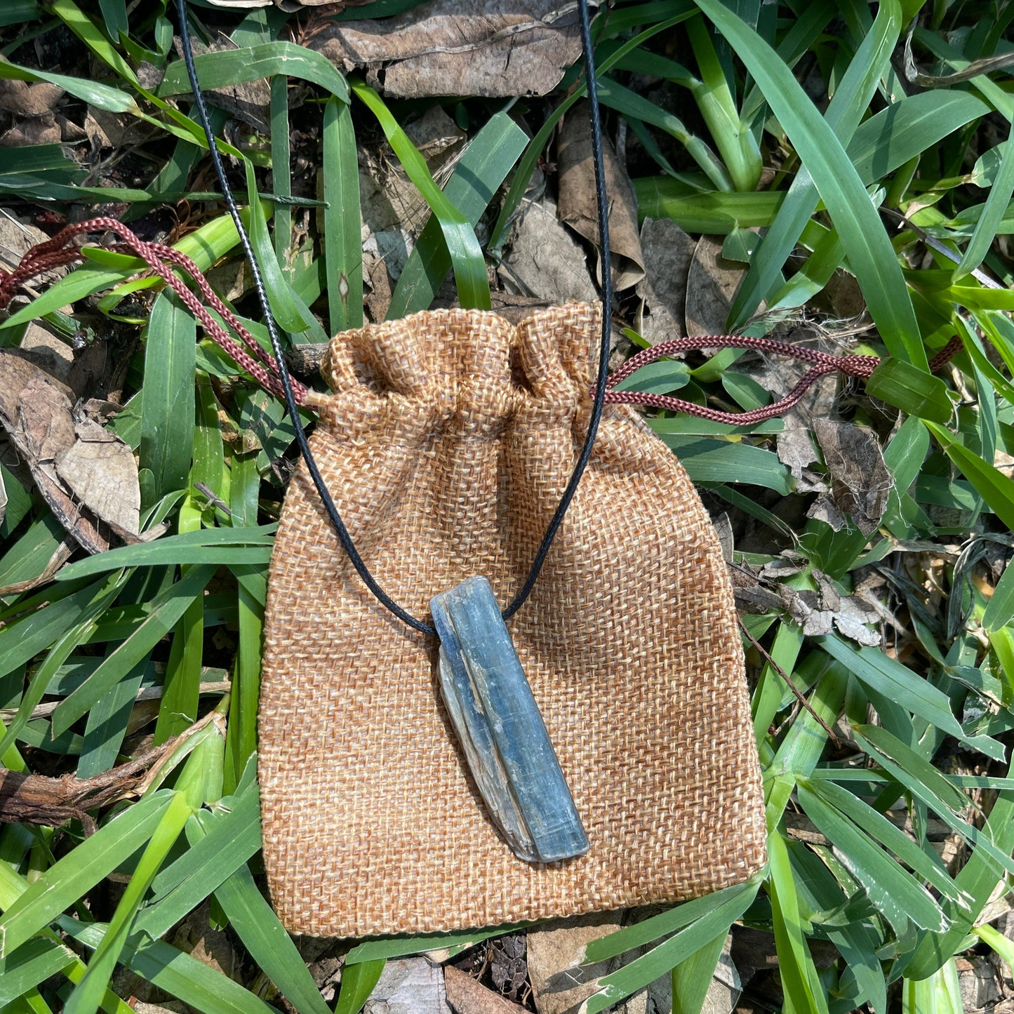 "Rainstorm" Raw Blue Kyanite Cotton Necklace