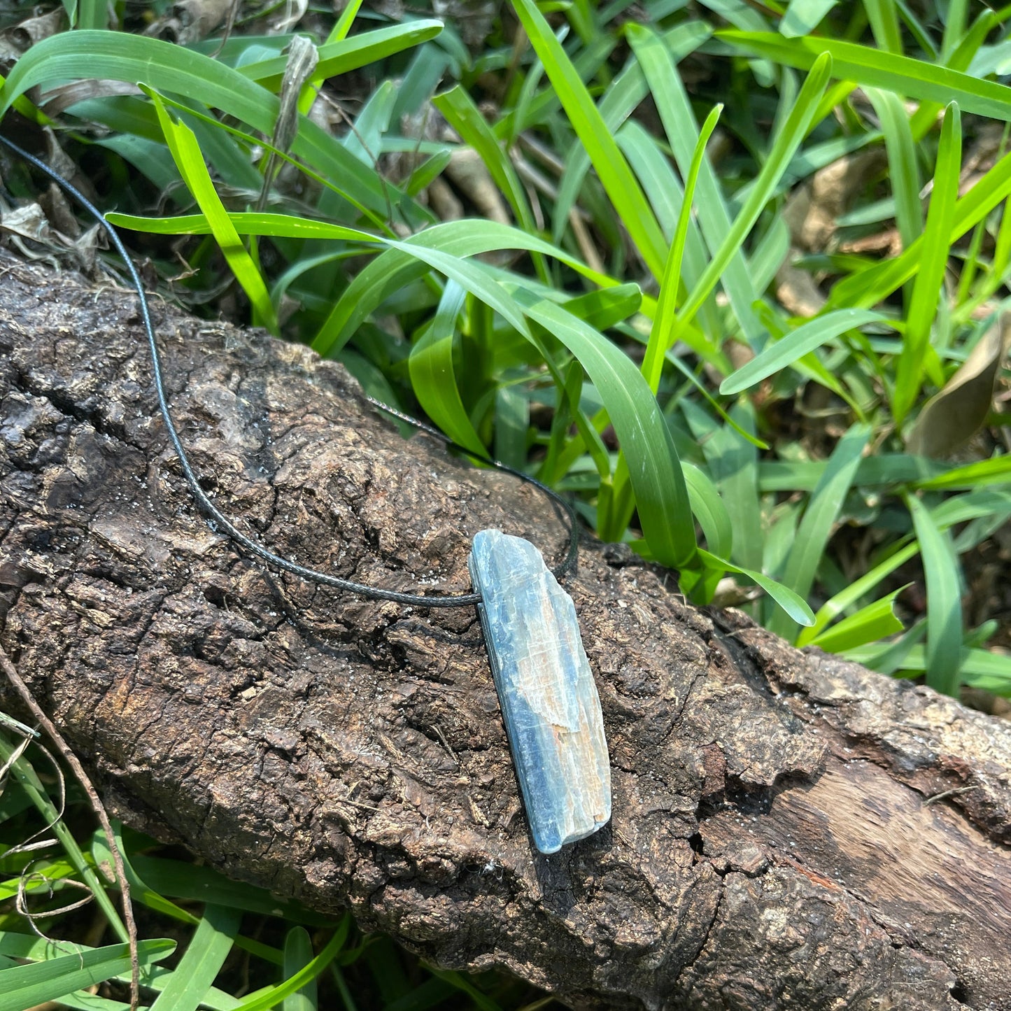 "Rainstorm" Raw Blue Kyanite Cotton Necklace