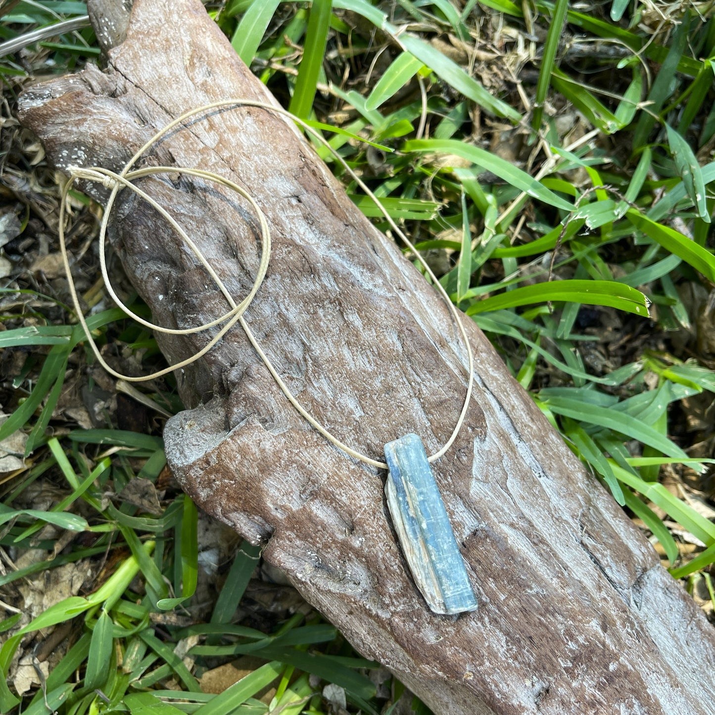 "Rainstorm" Raw Blue Kyanite Cotton Necklace