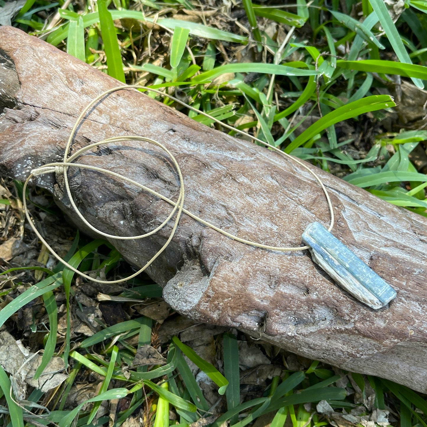 "Rainstorm" Raw Blue Kyanite Cotton Necklace