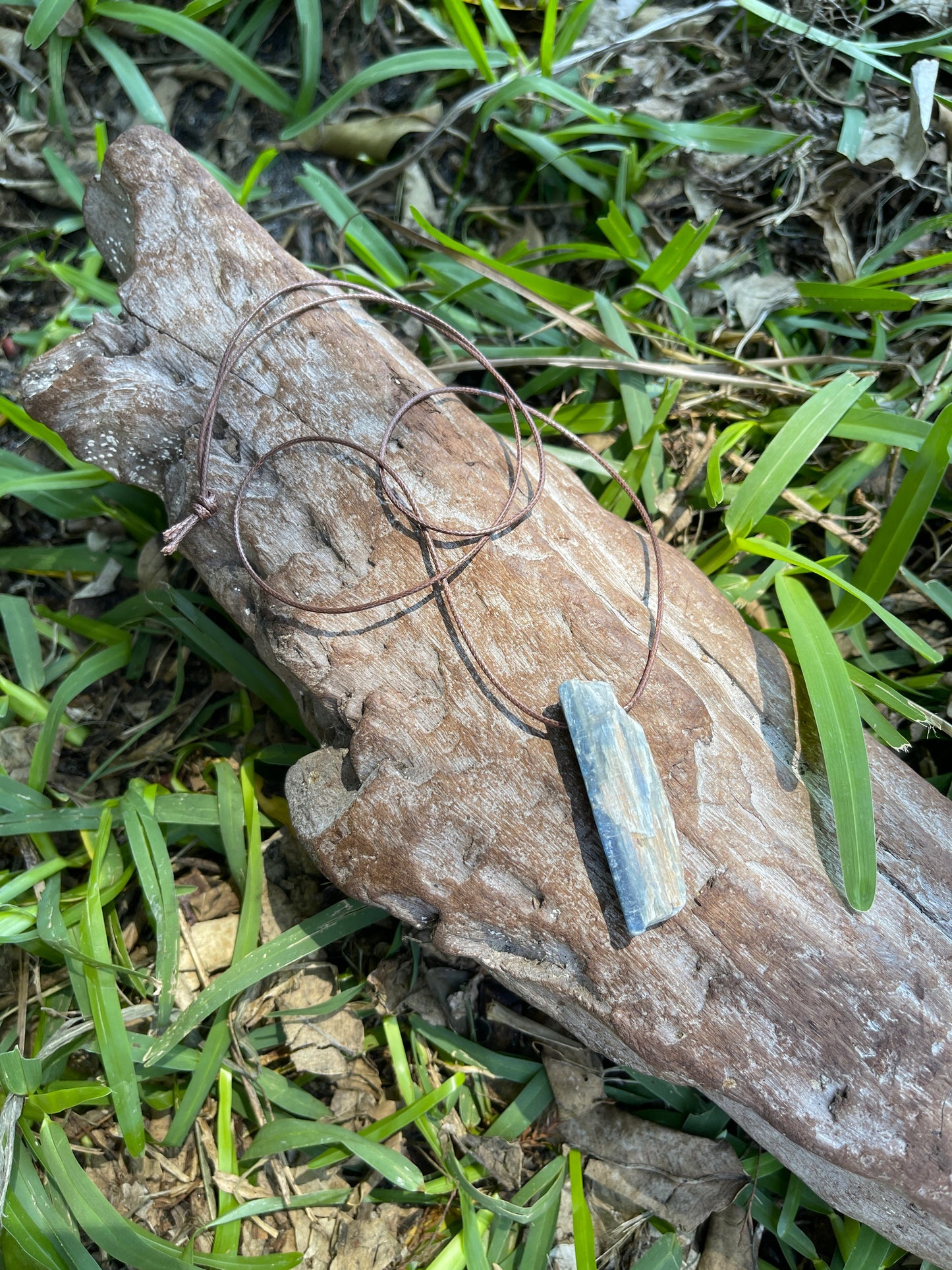 "Rainstorm" Raw Blue Kyanite Cotton Necklace