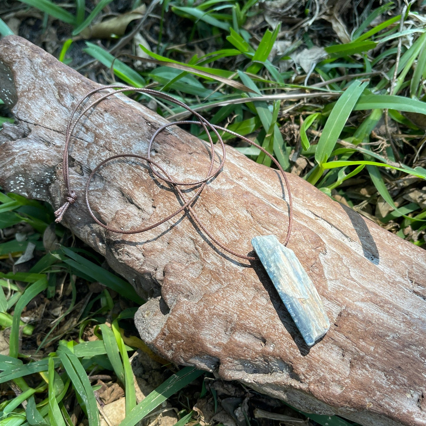 "Rainstorm" Raw Blue Kyanite Cotton Necklace