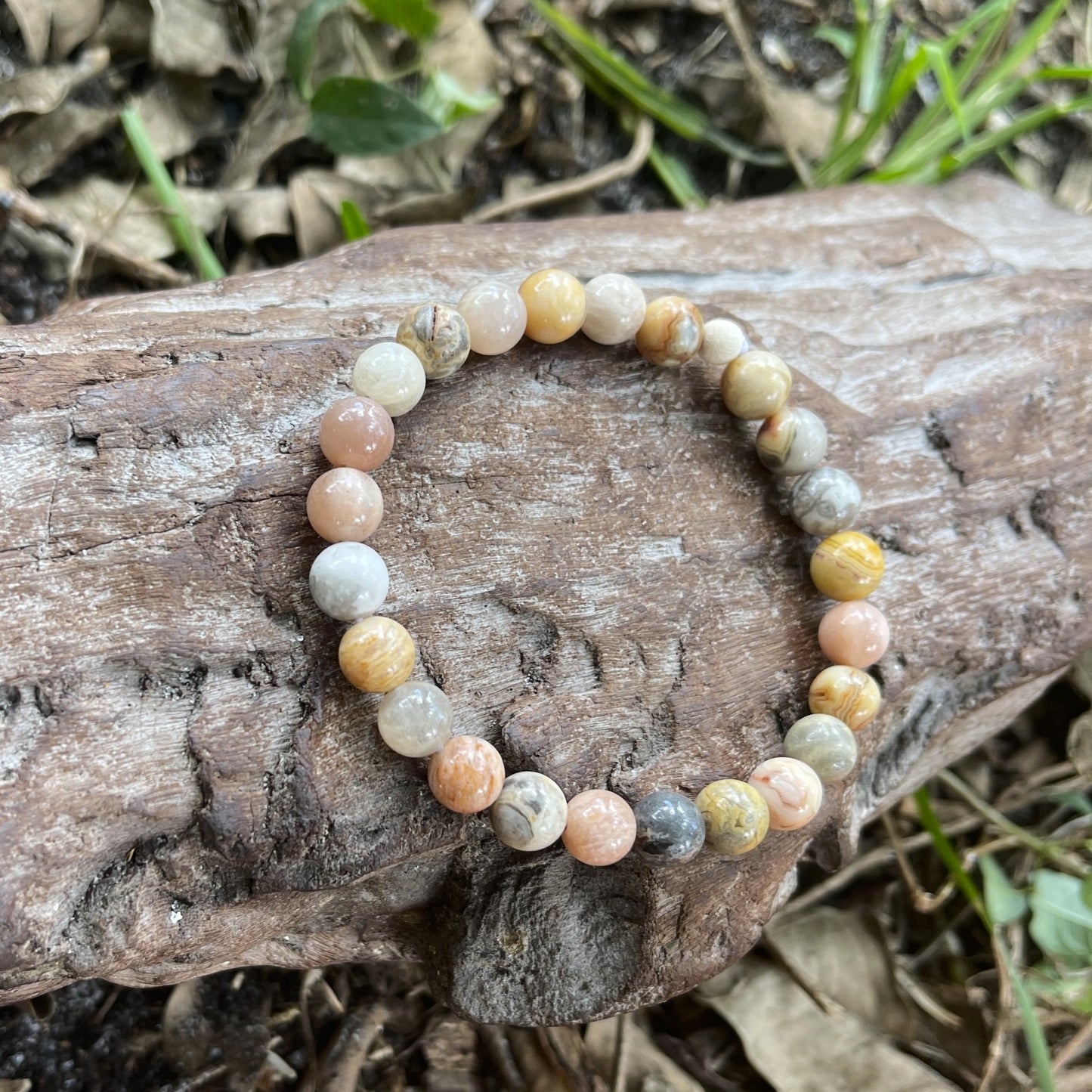 "Lost In A Haze" 8mm Crazy Lace Agate Beaded Bracelet