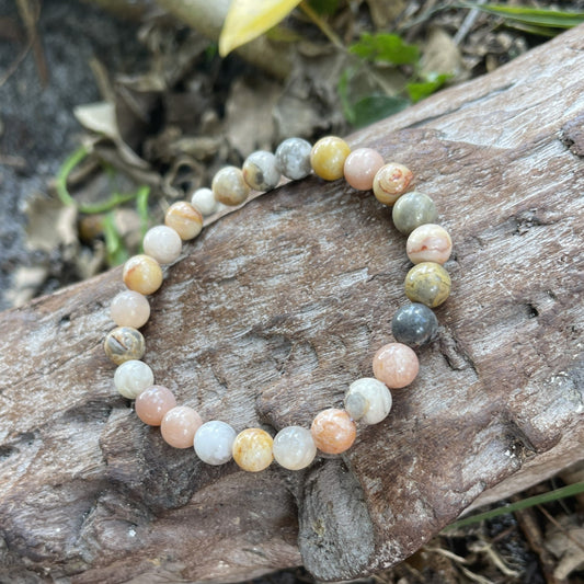 "Lost In A Haze" 8mm Crazy Lace Agate Beaded Bracelet