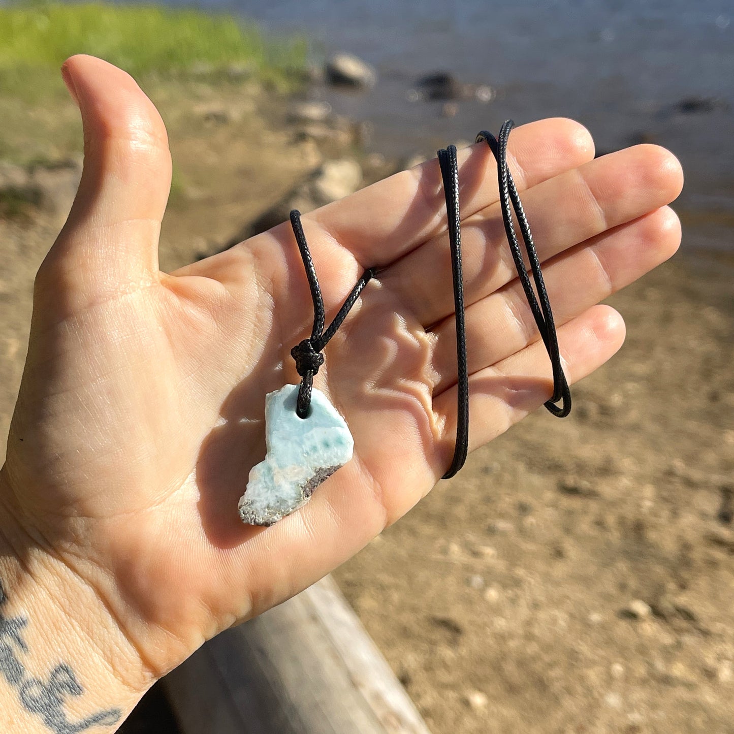 "Prehistory's Secret" Dominican Larimar Pendant Cotton Necklace