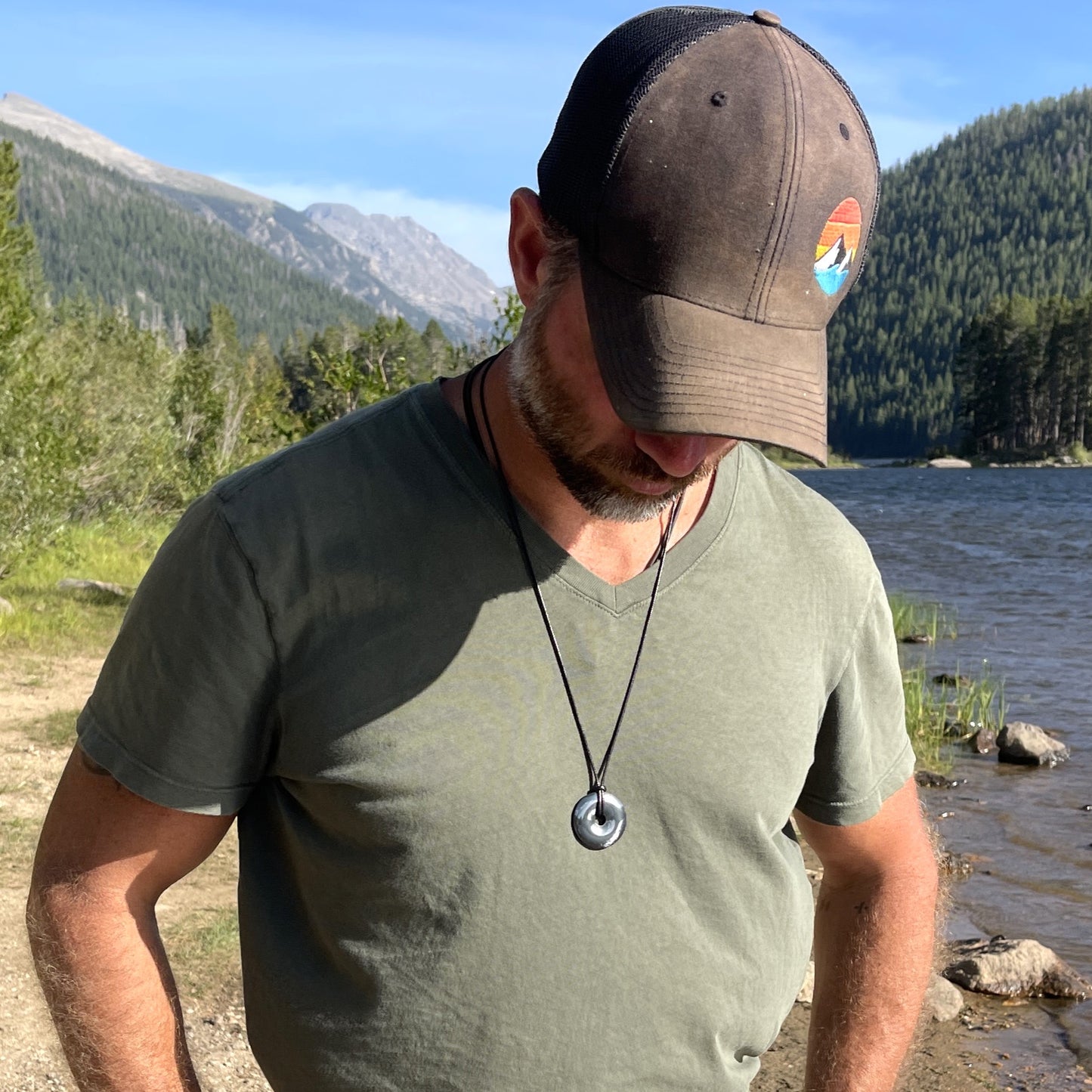 "Break the Spell" Hematite Donut Pendant Cotton Necklace