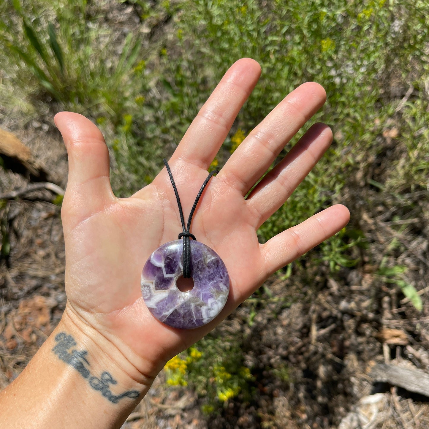 "WanderLove" Purple Chevron Amethyst Bohemian Donut Necklace