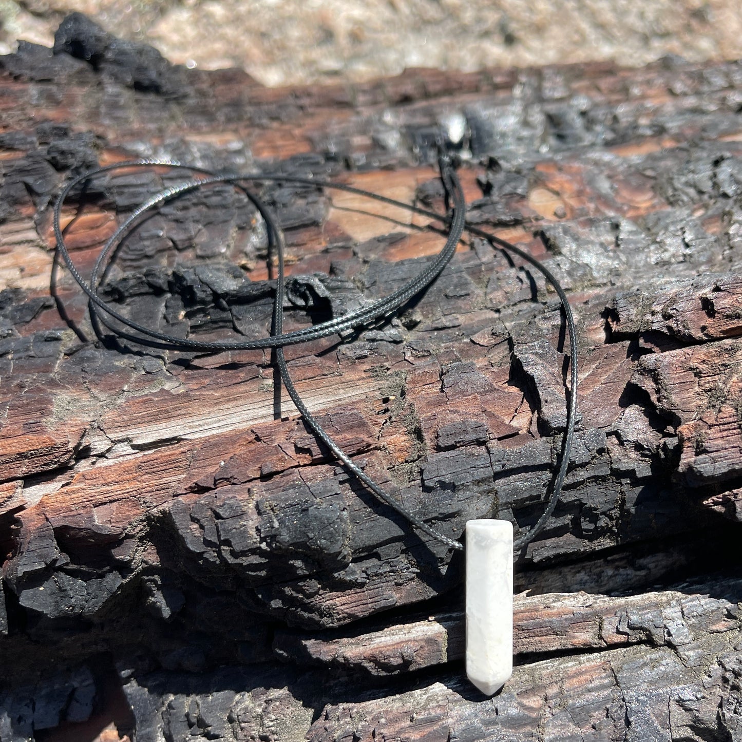 "Ancient Pillar" White Marble Howlite Crystal  Cotton Necklace