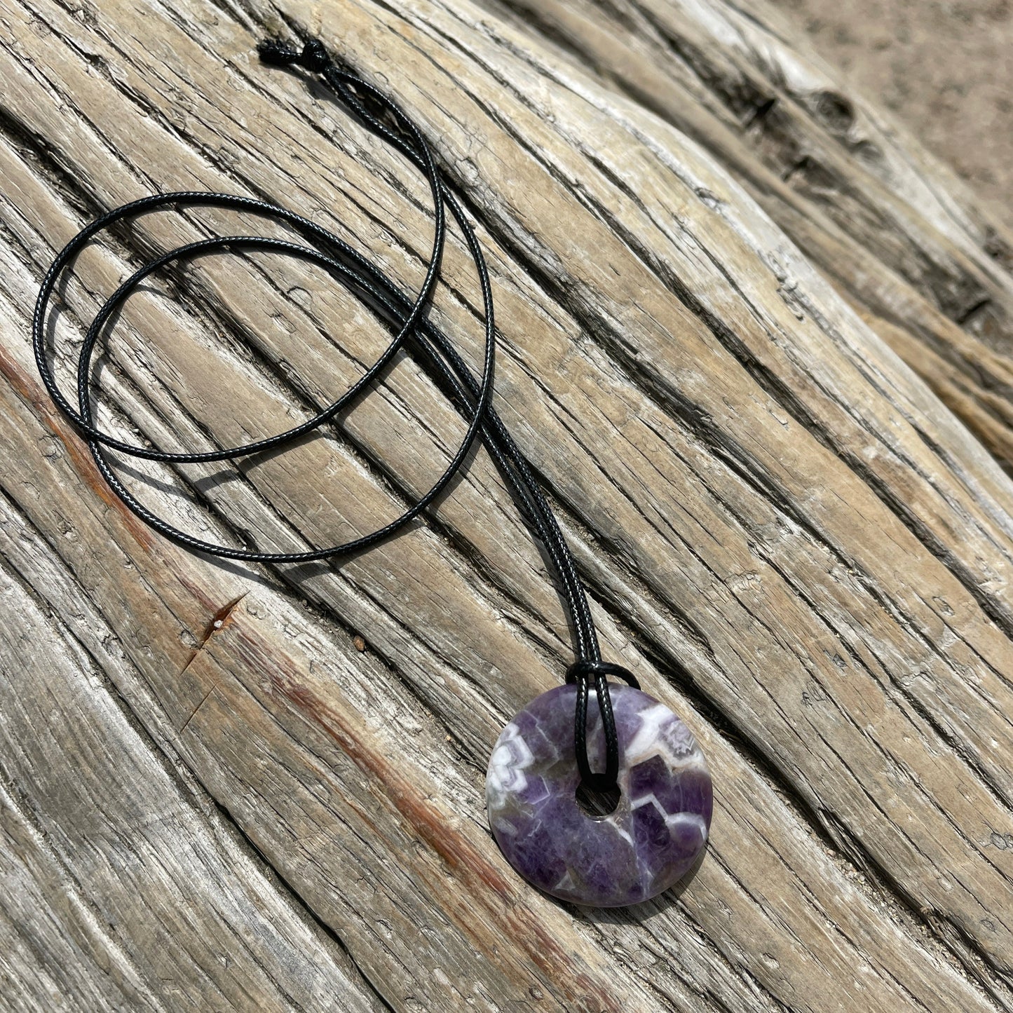 "WanderLove" Purple Chevron Amethyst Bohemian Donut Necklace