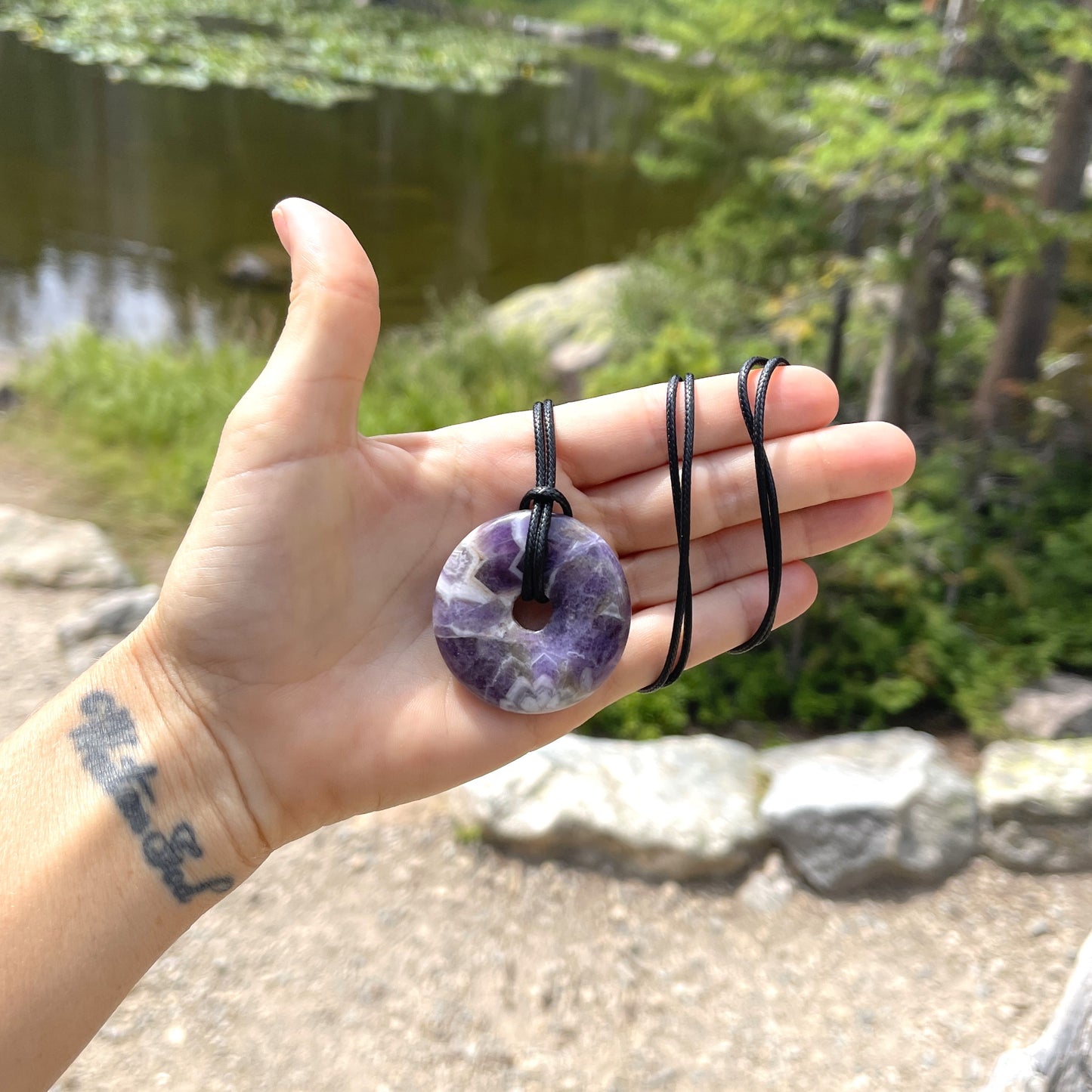 "WanderLove" Purple Chevron Amethyst Bohemian Donut Necklace