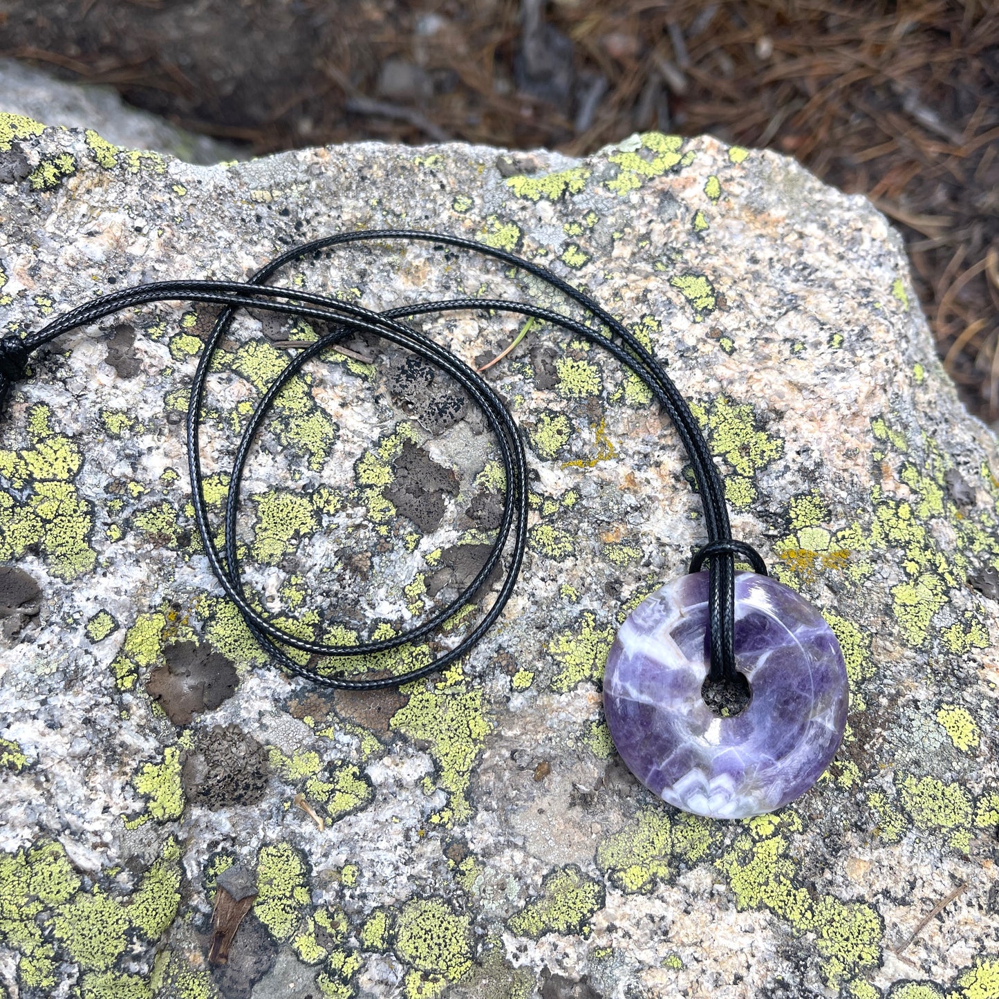 "WanderLove" Purple Chevron Amethyst Bohemian Donut Necklace