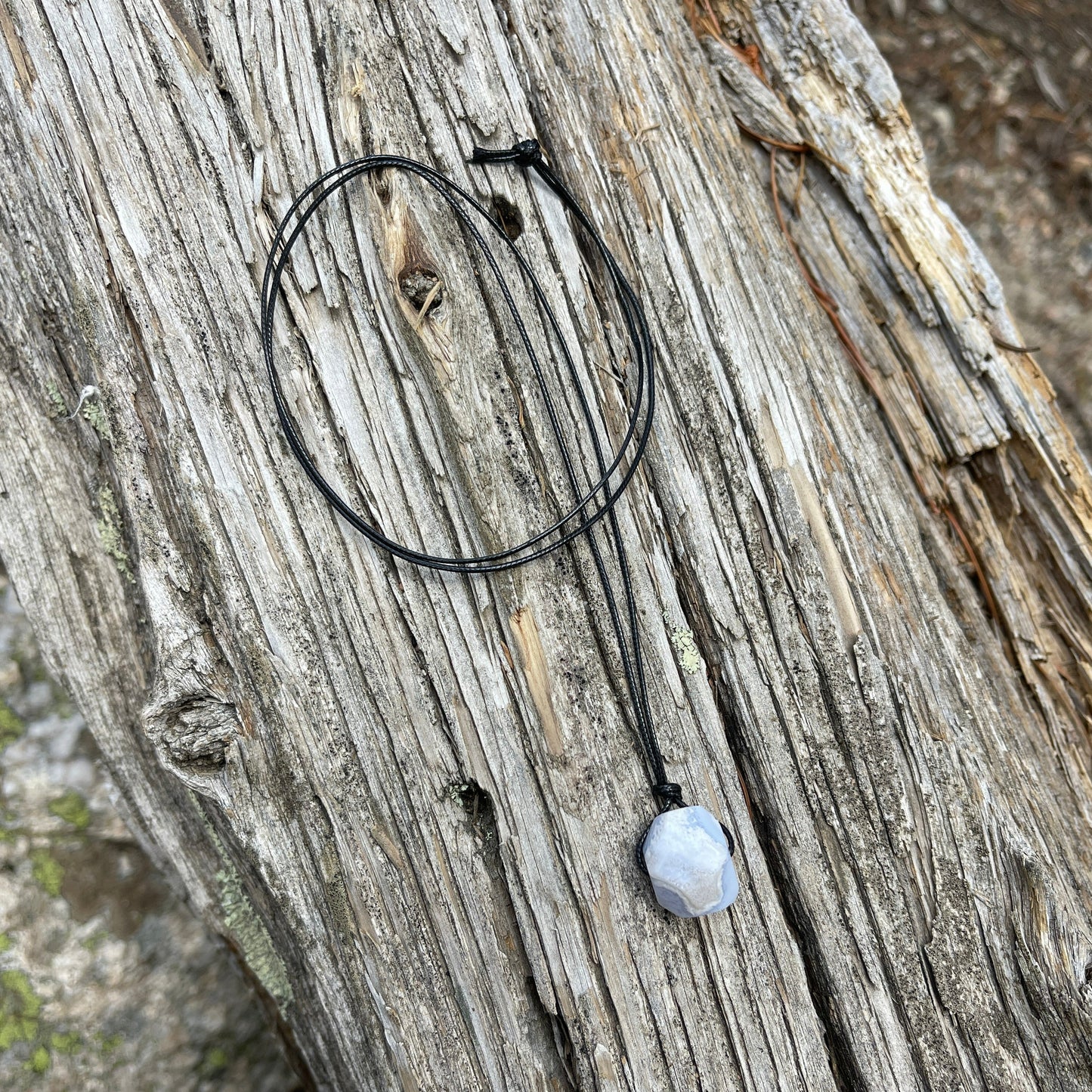 "Mercy" Blue Lace Agate Chalcedony Cotton Necklace