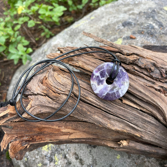 "WanderLove" Purple Chevron Amethyst Bohemian Donut Necklace