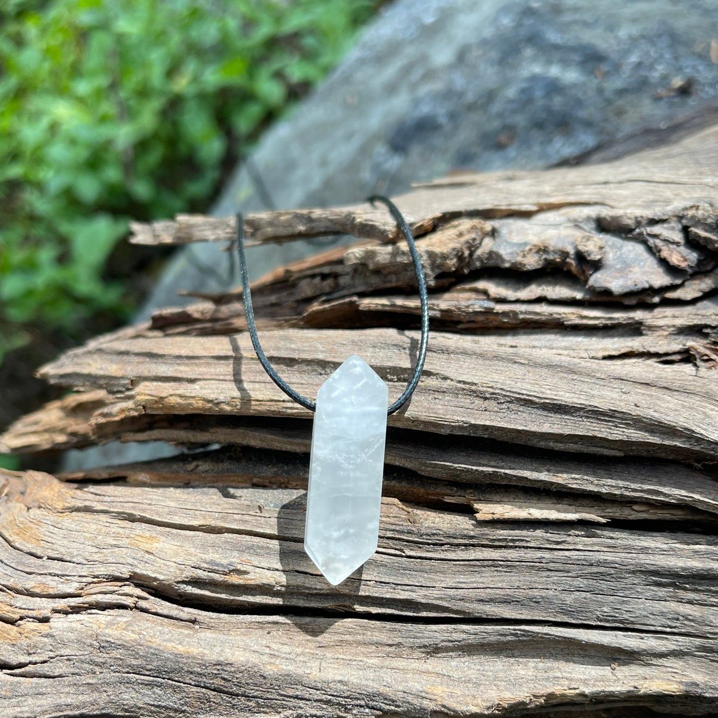 "Counterfeit Immortality" Frosted Matte Clear Quartz Cotton Necklace