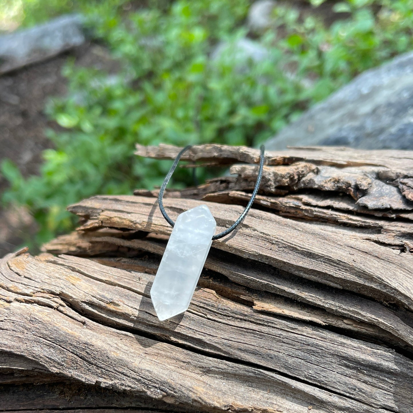 "Counterfeit Immortality" Frosted Matte Clear Quartz Cotton Necklace