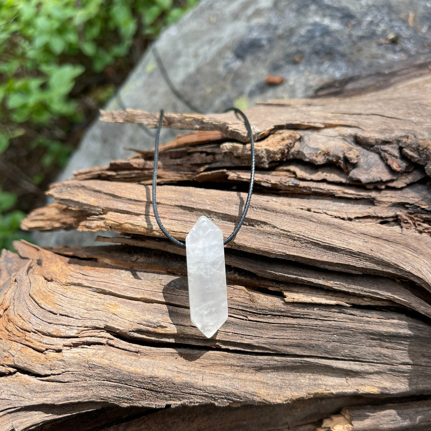 "Counterfeit Immortality" Frosted Matte Clear Quartz Cotton Necklace