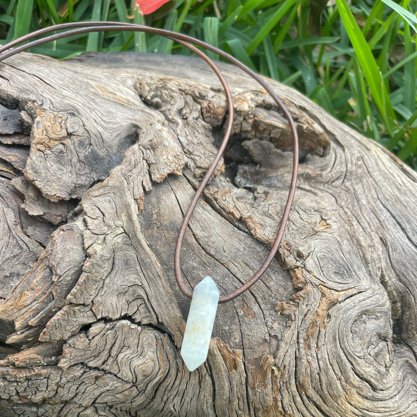 "Equinox" Moonstone Crystal Stone Leather Necklace