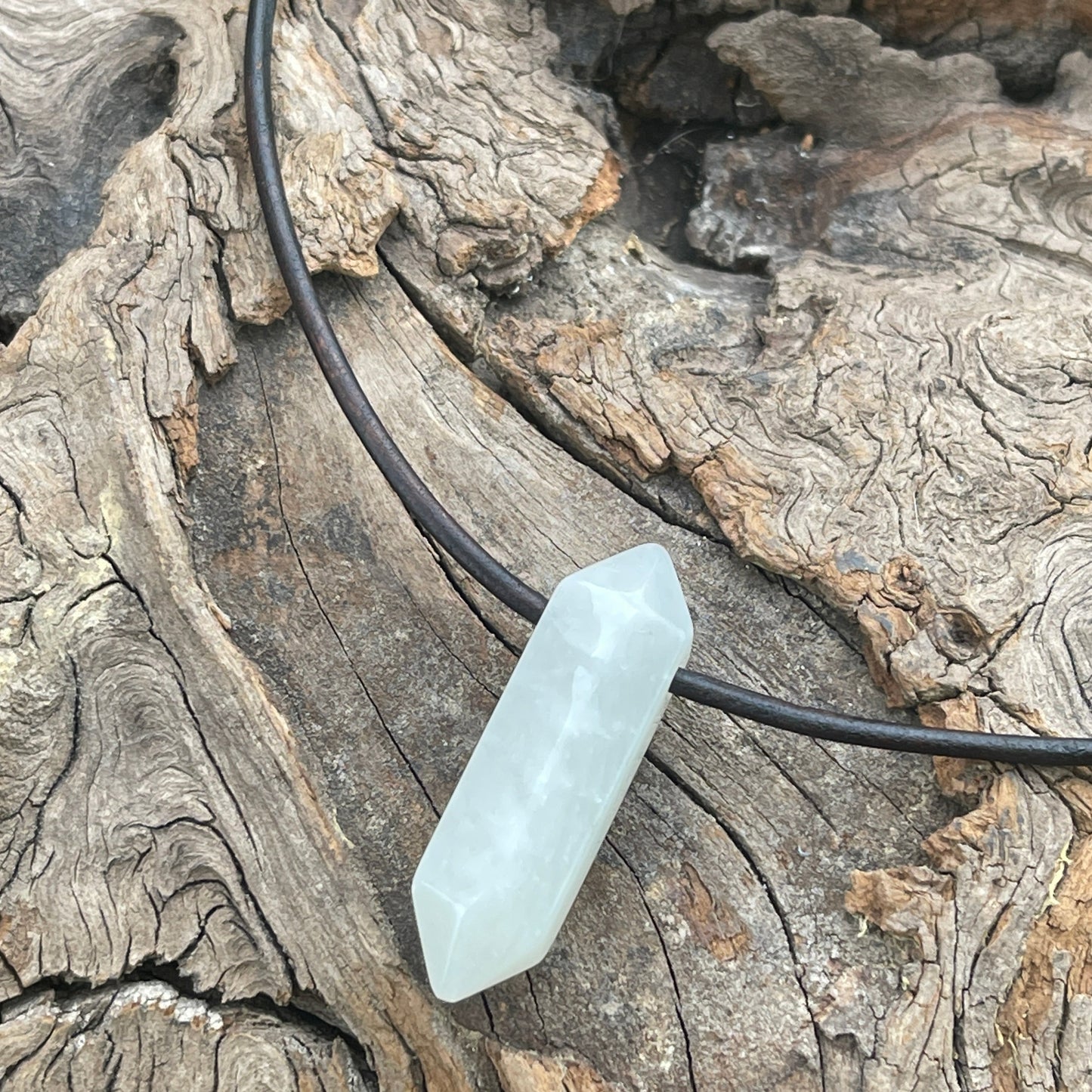 "Equinox" Moonstone Crystal Stone Leather Necklace