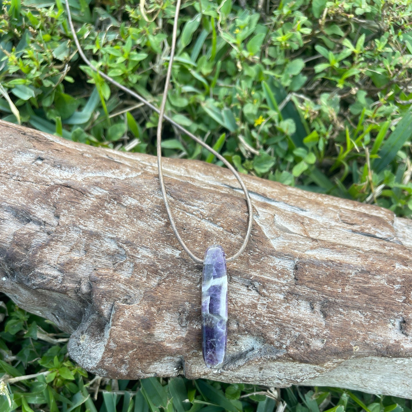 "Panchromatic" Purple Chevron Amethyst Leather Necklace