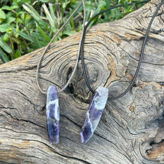"Panchromatic" Purple Chevron Amethyst Leather Necklace